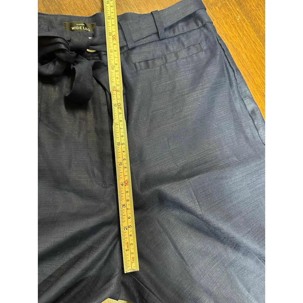 Linen Blend Wide Leg Pants Women 12 Blue Career Academia Twee Classy Neutral - Picture 7 of 10